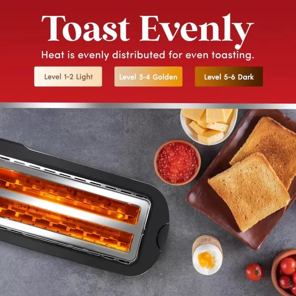 Long Slot 4 Slice Stainless Steel Black Toaster L786910