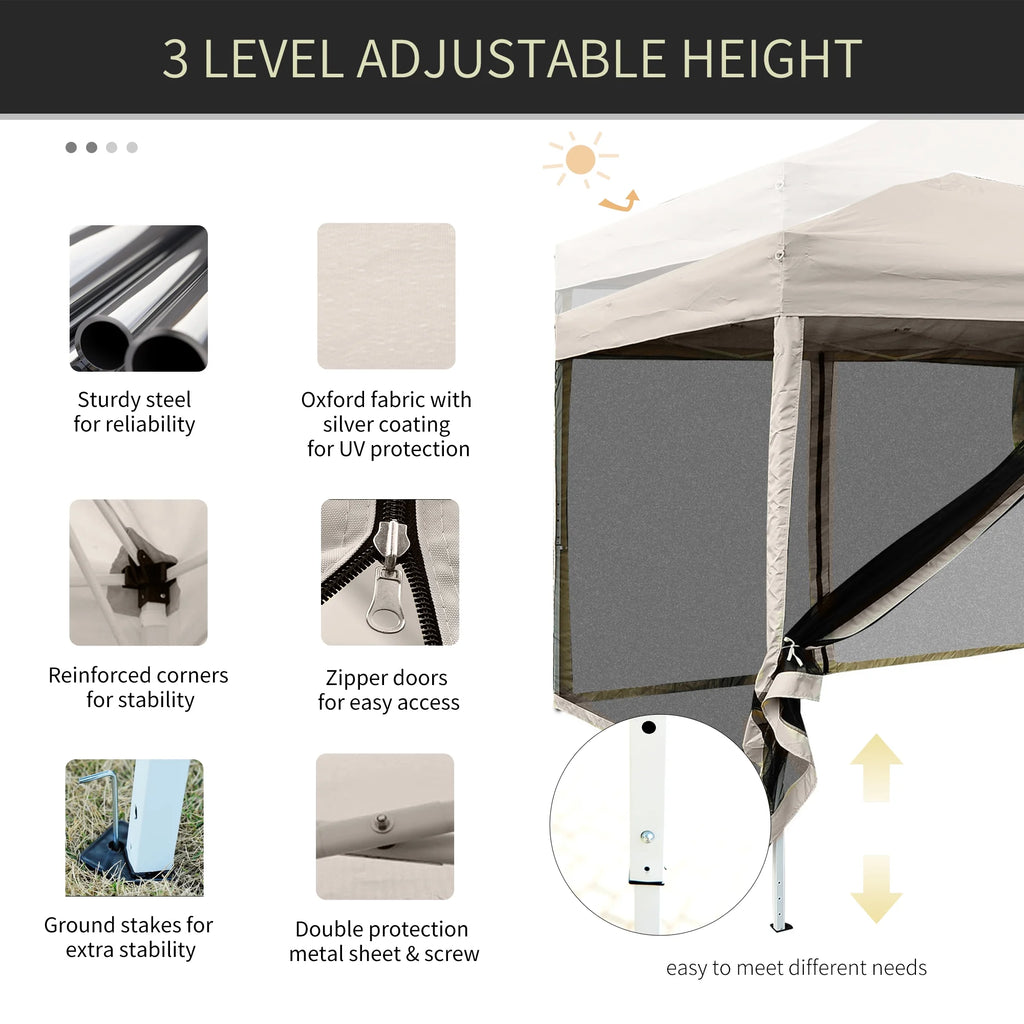 Beige 10' x 10' Pop-up Canopy Tent with Netting C40921