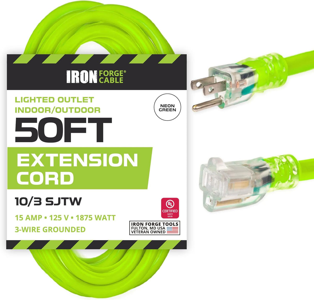 50 Foot Lighted Outdoor Extension Cord 10 Gauge Q39246