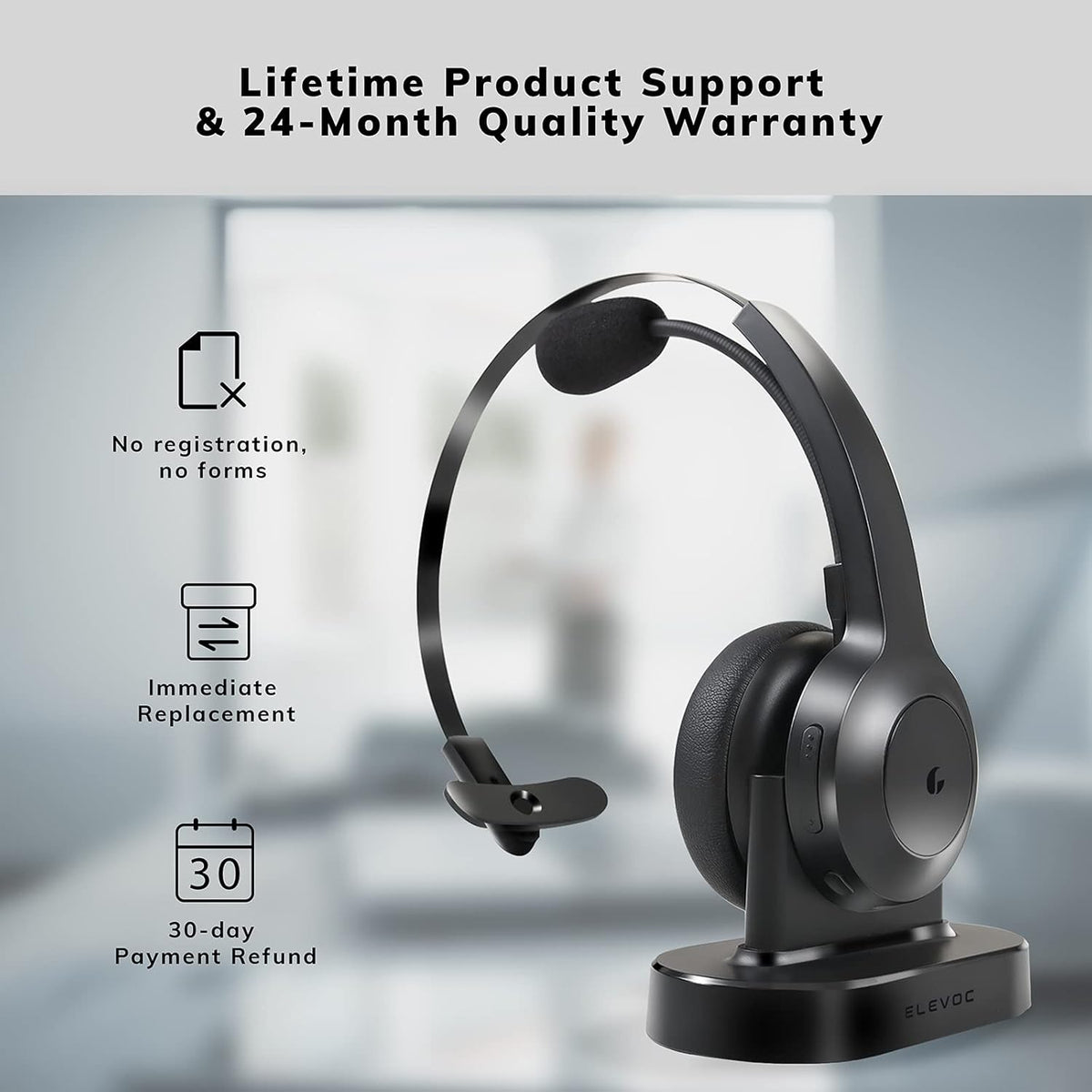 Bluetooth Headset with Microphone, AI Noise Cancelling, 35 Hrs Talk Time F71328
