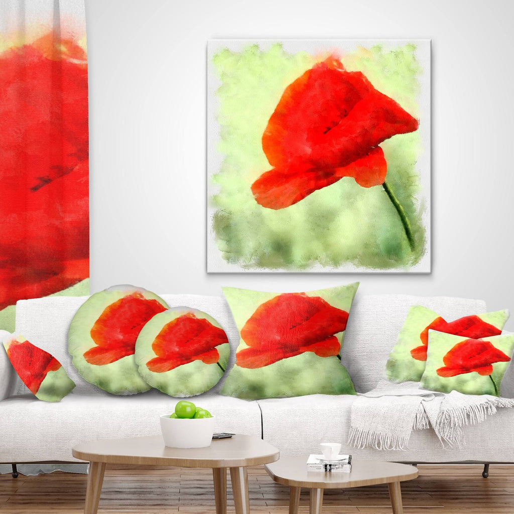 Big Red Poppy Flower Watercolor Painting Print on Wrapped Canvas X838563