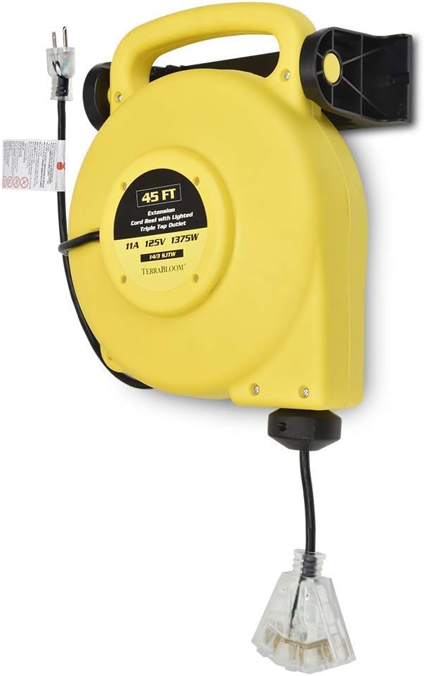 25 Ft 12/3 Retractable Extension Cord Reel with 3 Outlets J361