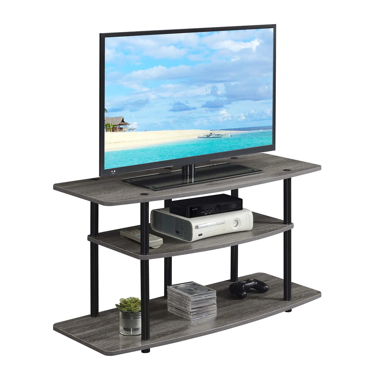 Black 3 Tier Wide TV Stand P430436