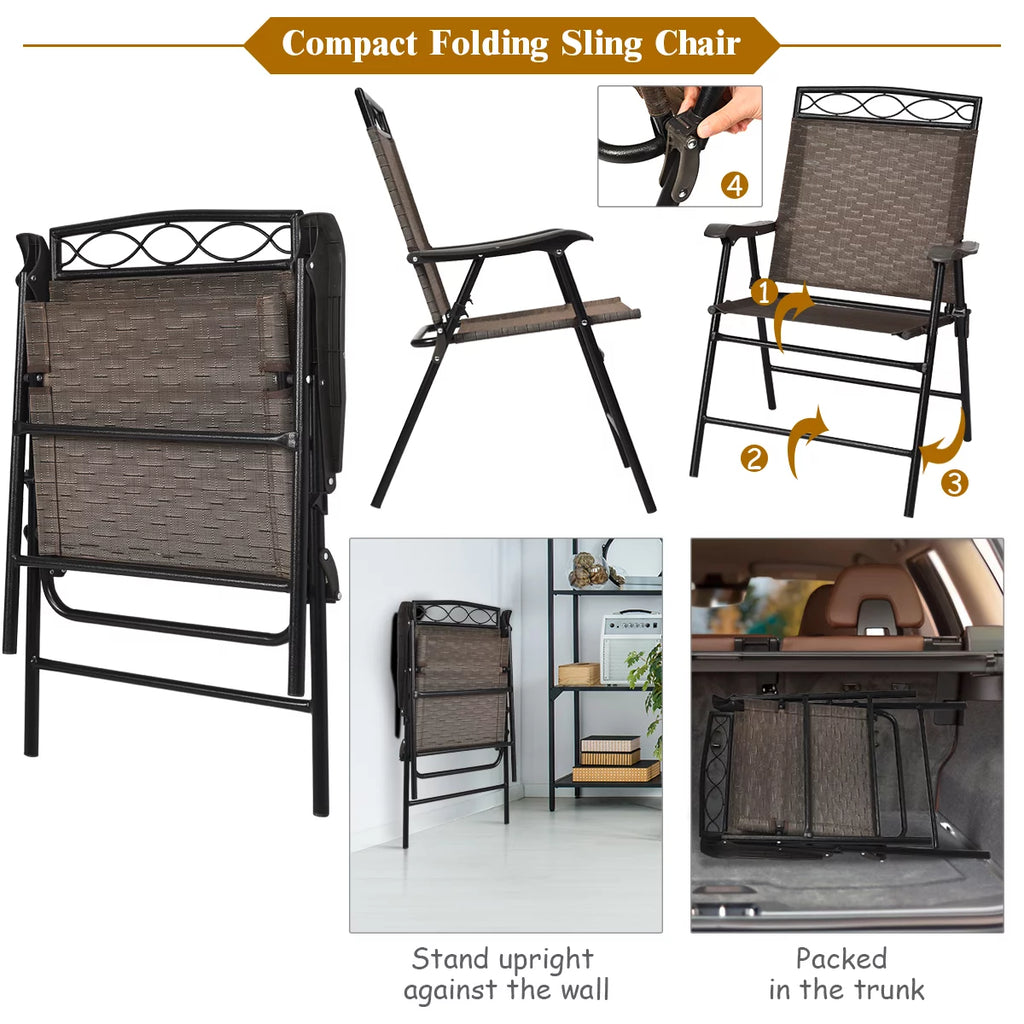 3 PCS Bistro Patio Dining Set with 2 Folding Chairs & Glass Table Q577705