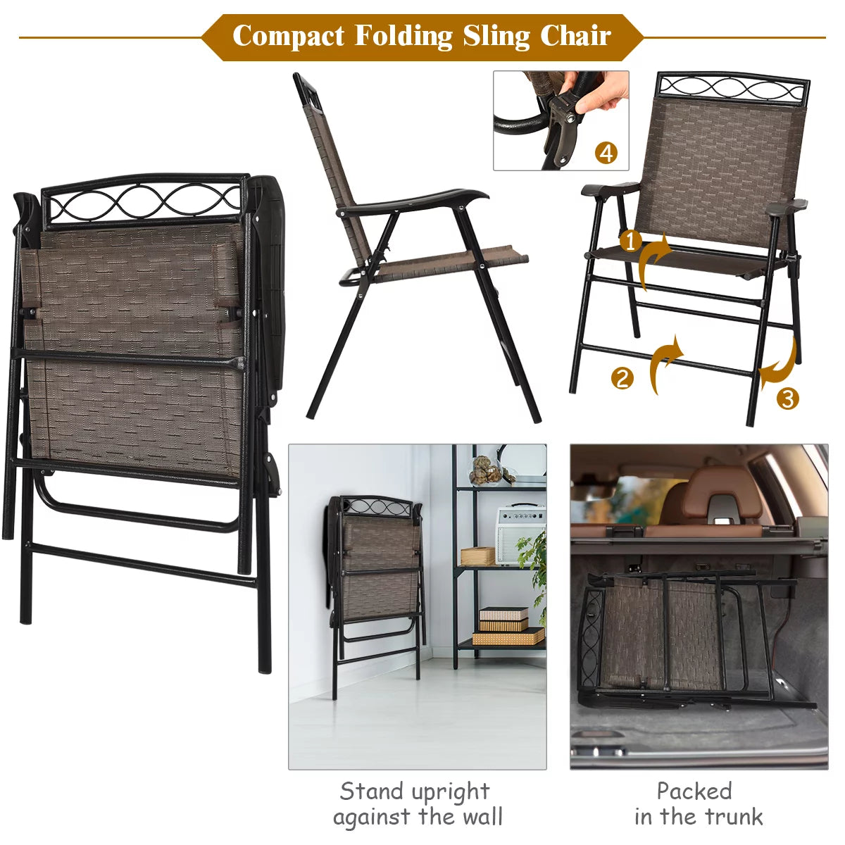3 PCS Bistro Patio Dining Set with 2 Folding Chairs & Glass Table Q577705