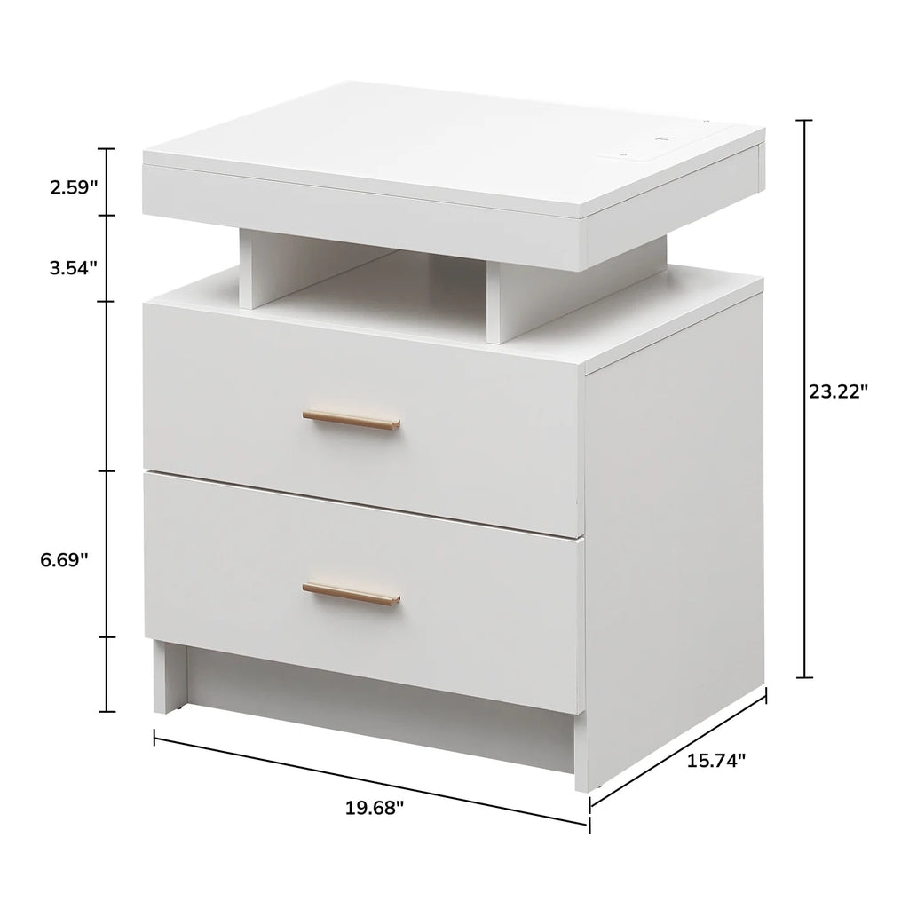 Black 2 Drawer LED Nightstand with Wireless Charging Station Z873334