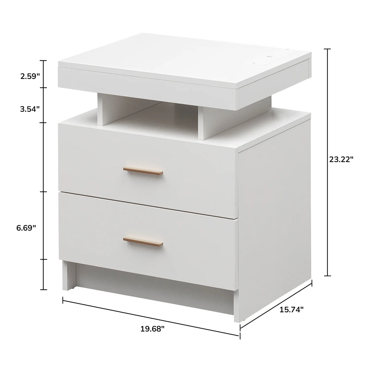 Black 2 Drawer LED Nightstand with Wireless Charging Station Z873334