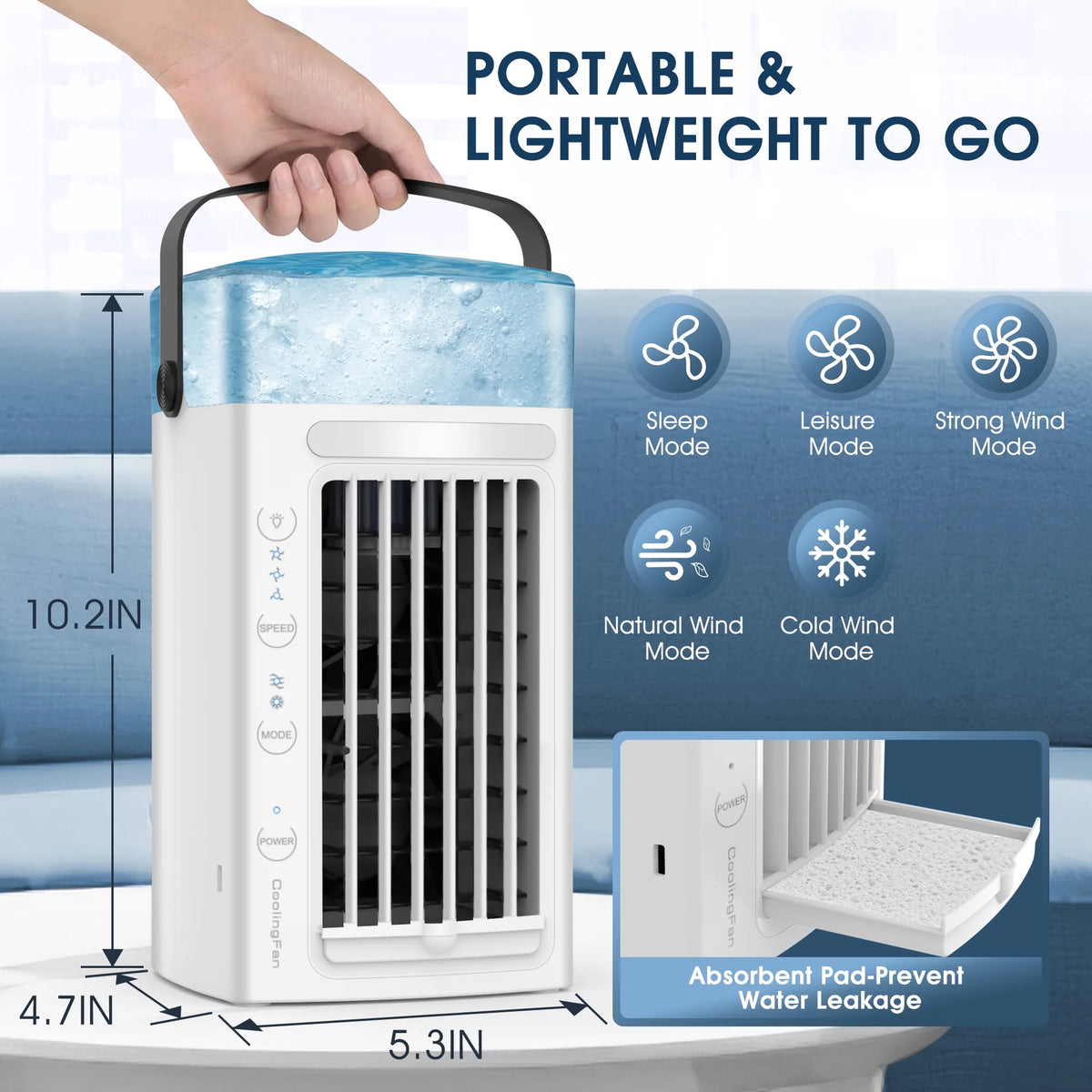 Portable Air Conditioner Fan 3 in 1 USB Mini Desk Misting Fan White J300
