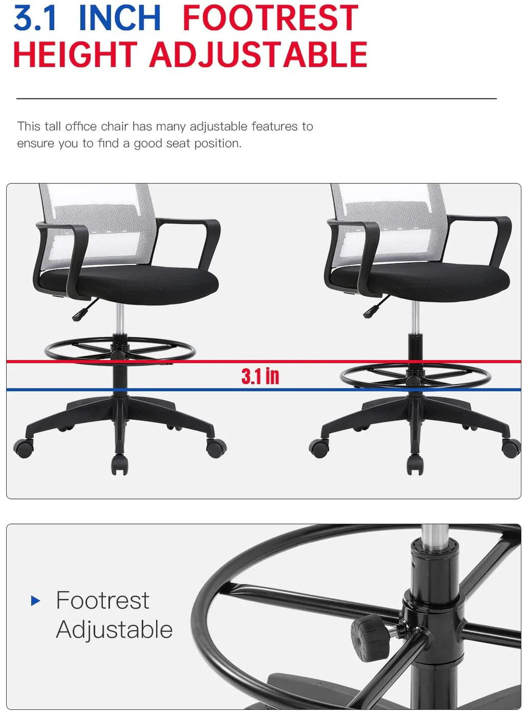 Black Adjustable Mesh Drafting Chair with Lumbar Support S14643