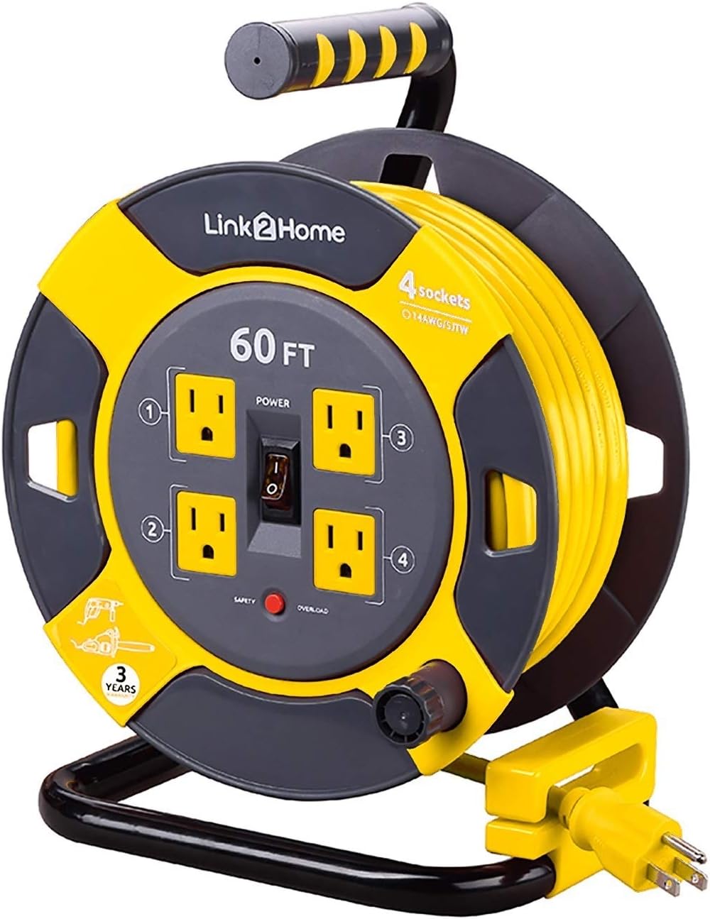 Cord Reel Extension Cord 4 Power Outlets 14 AWG SJTW 80 Feet K980439