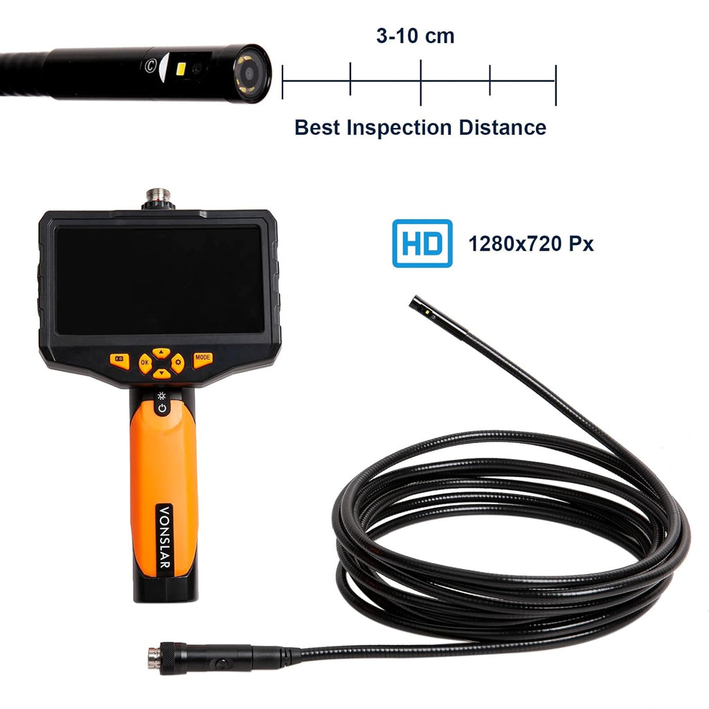 Triple-Lens Borescope Inspection Camera with Light, 1080P HD 7.9mm IP67 Waterproof, 16.4Ft Cable, 5 IPS Screen U45461