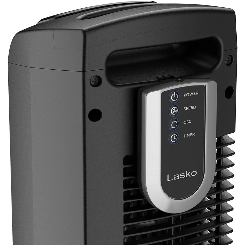 Black 3-Speed Oscillating Tower Fan with Timer and Remote L288355