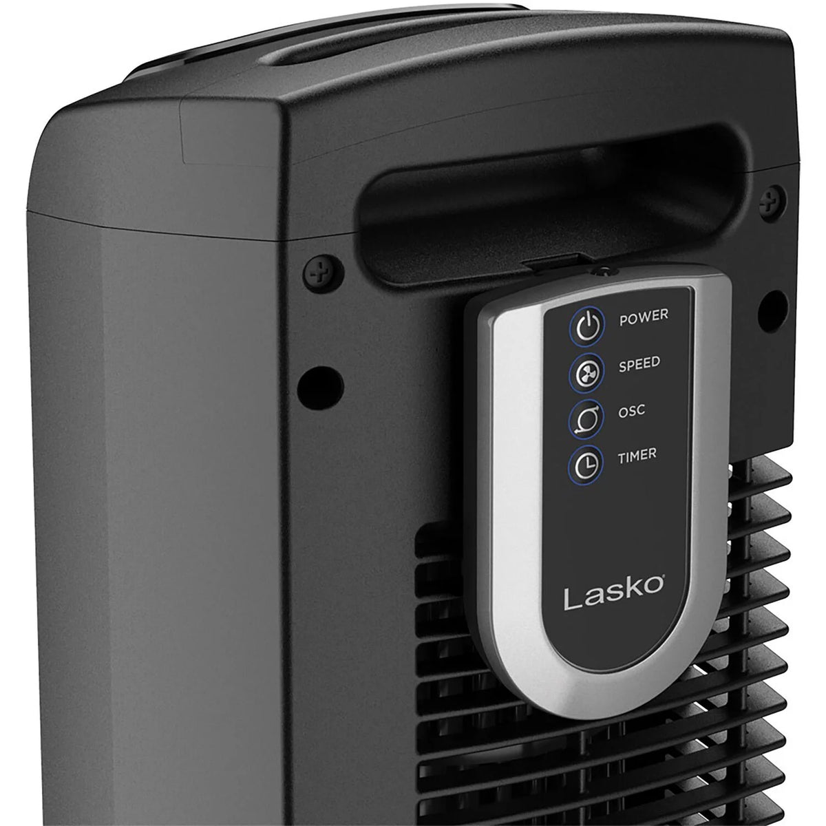 Black 3-Speed Oscillating Tower Fan with Timer and Remote L288355