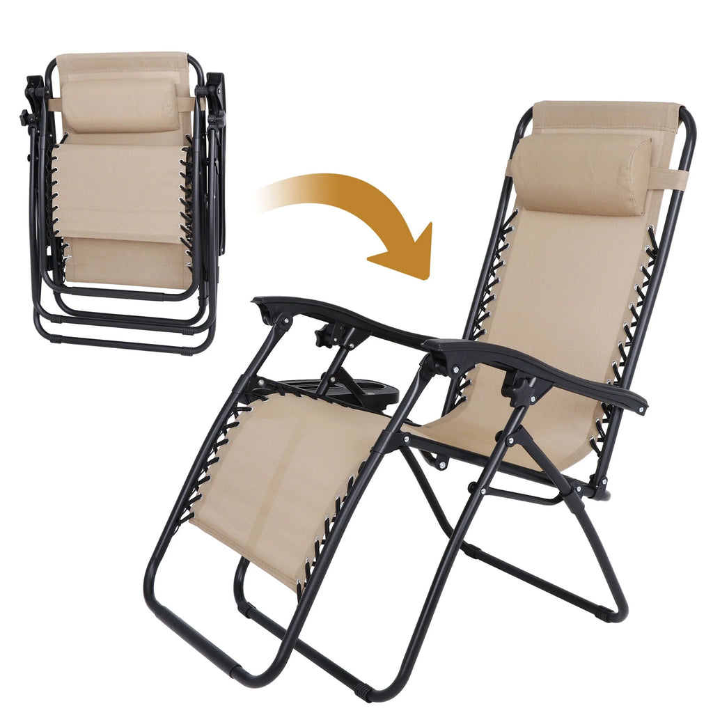 2 Pack Beige Steel Zero-Gravity Chair T781382