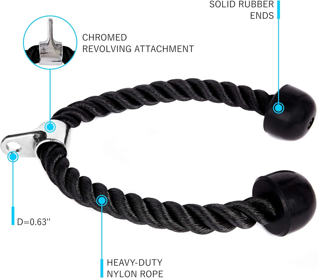 Cable Machine Attachment Set with Tricep Rope, Handles and V Row Handle P757