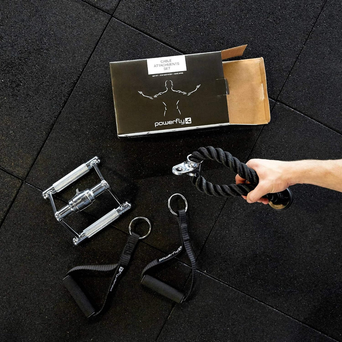 Cable Machine Attachment Set with Tricep Rope, Handles and V Row Handle P757