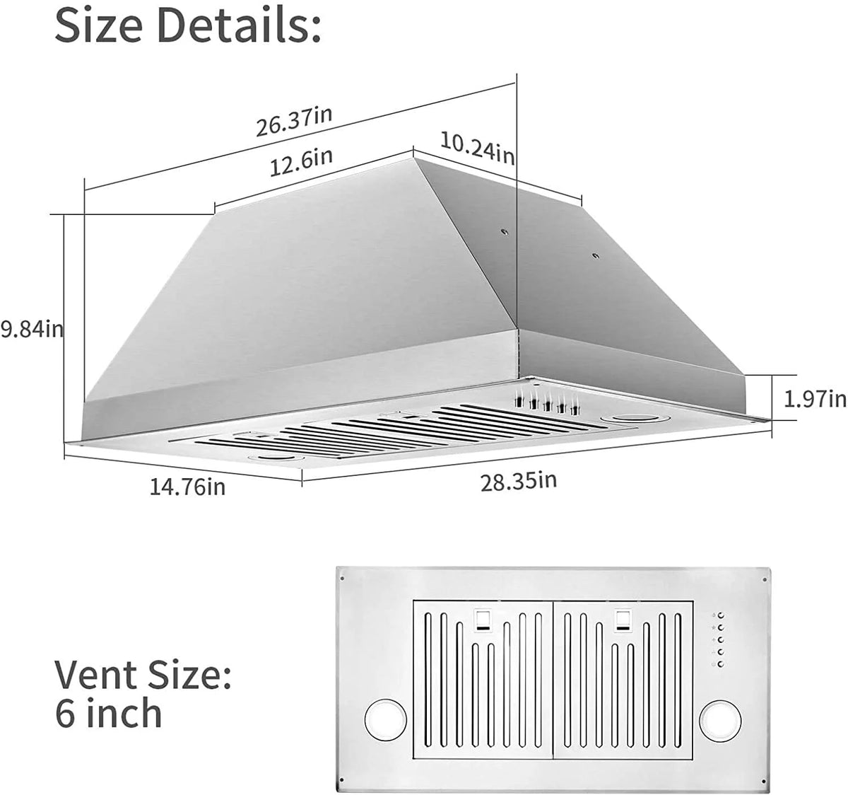 30 inch 600 CFM Stainless Steel Insert Range Hood Z3159