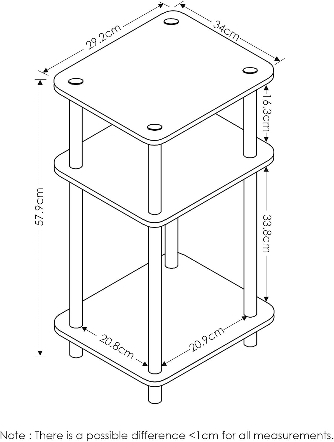 3-Tier End Table, 1-Pack, Americano/Black & Simplistic End Table, Espresso/Black H75161