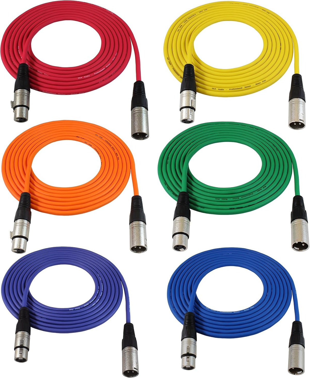 12ft XLR Male to XLR Female Colored Cables 6 Pack V63951