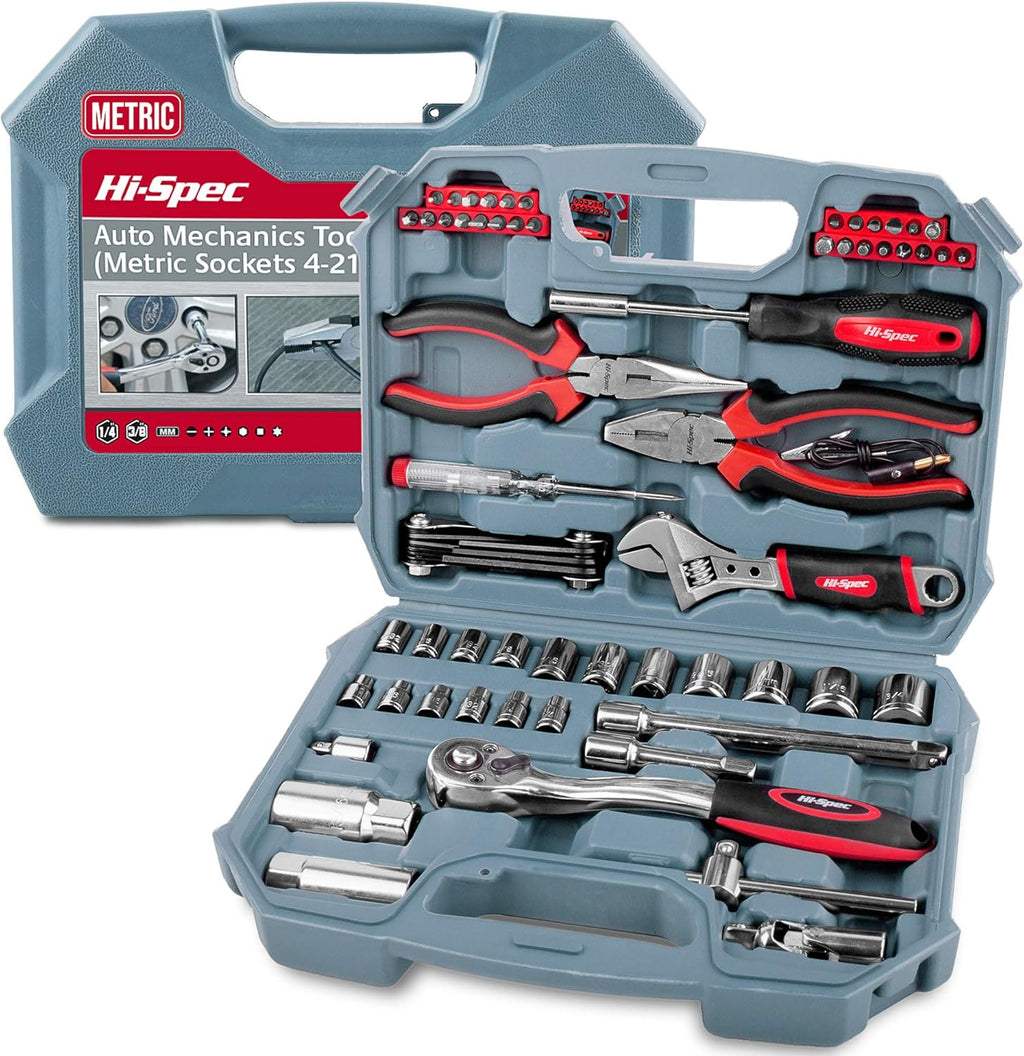 67 Piece Auto Mechanics Tool Kit with Metric Sockets, Ratchet Set & Tool Box T2838
