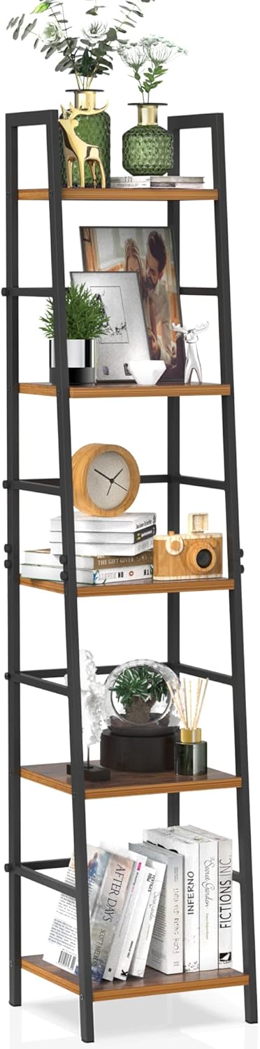 5-Tier Wood and Metal Ladder Shelf Bookcase X81883