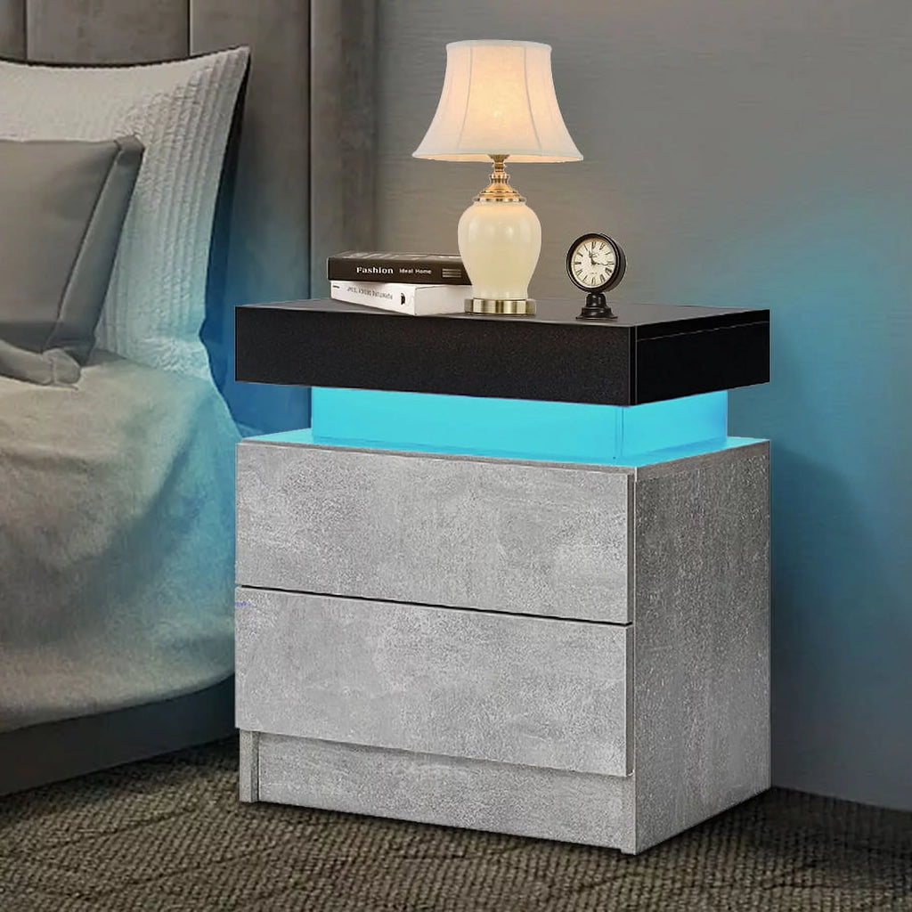 White 2 Drawer High Gloss Nightstand with LED Light G687721