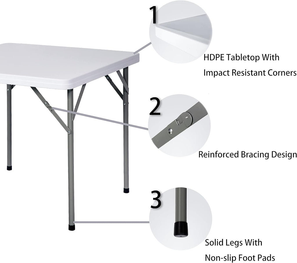 Square Folding Card Table White Granite D4122