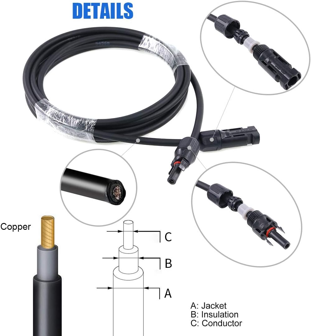 10AWG Solar Panel Extension Cable and Connectors Set H43889