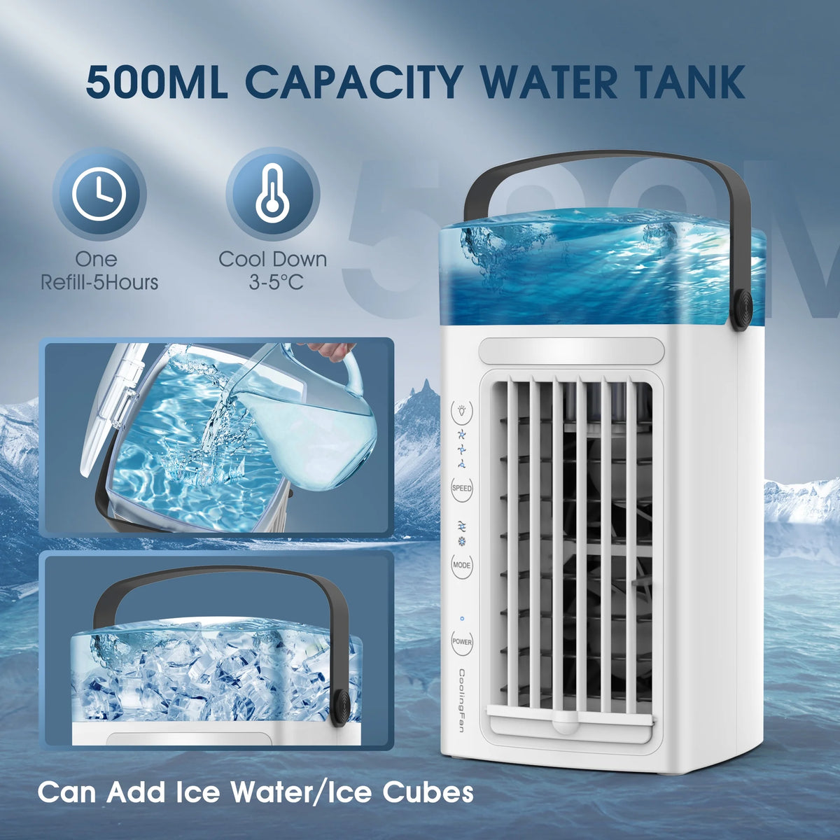 Portable Air Conditioner Fan 3 in 1 USB Mini Desk Misting Fan White J300