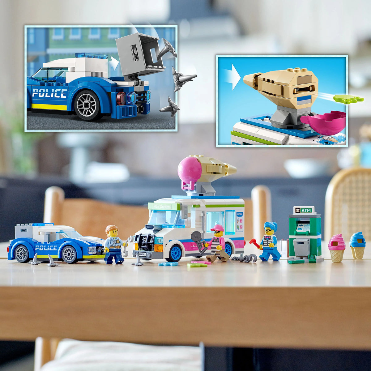 Ice Cream Truck Police Chase Van Toy with Splat Launcher & Police Car A238357