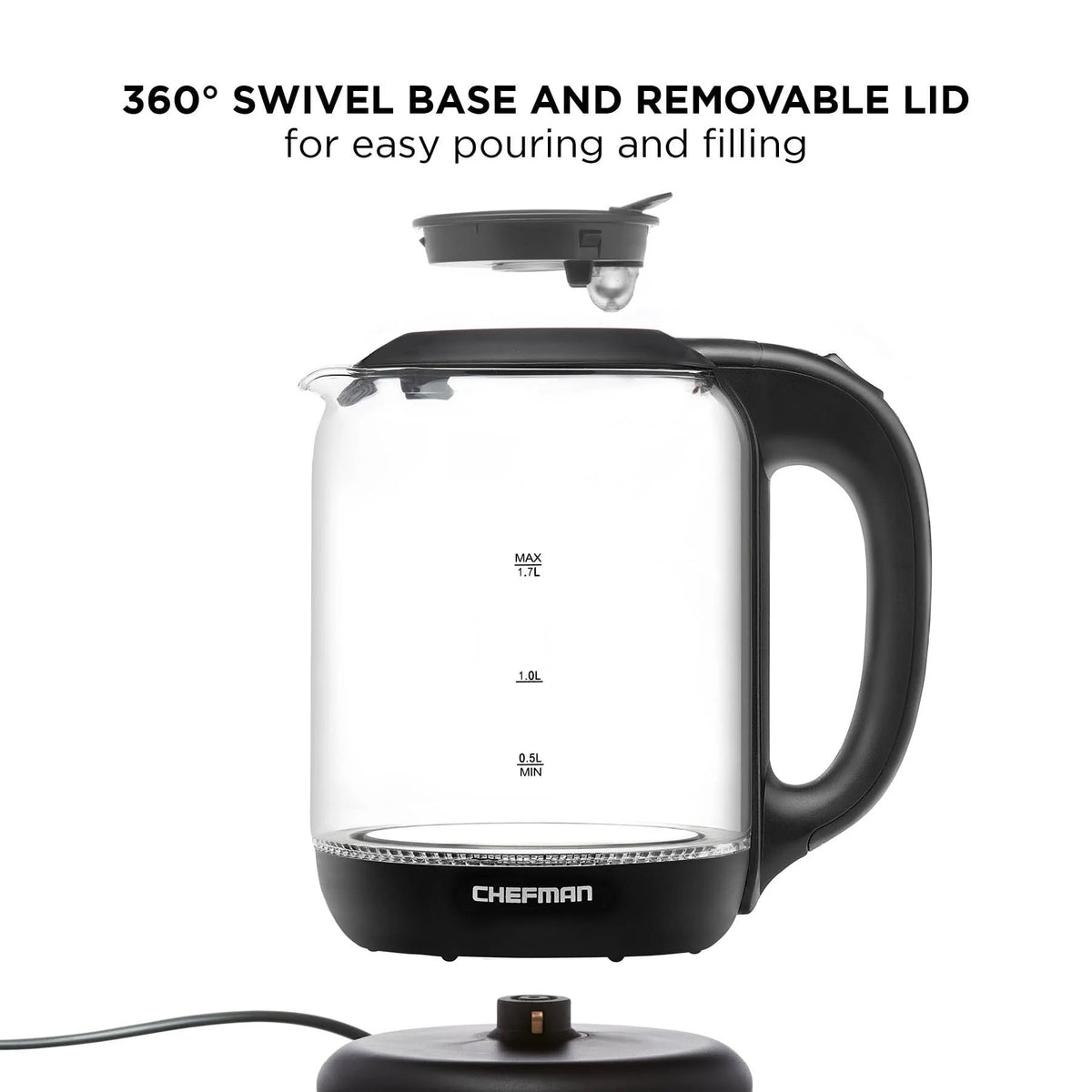 1.7 Liter Electric Kettle with Removable Lid and LED Indicator Lights Black Z885