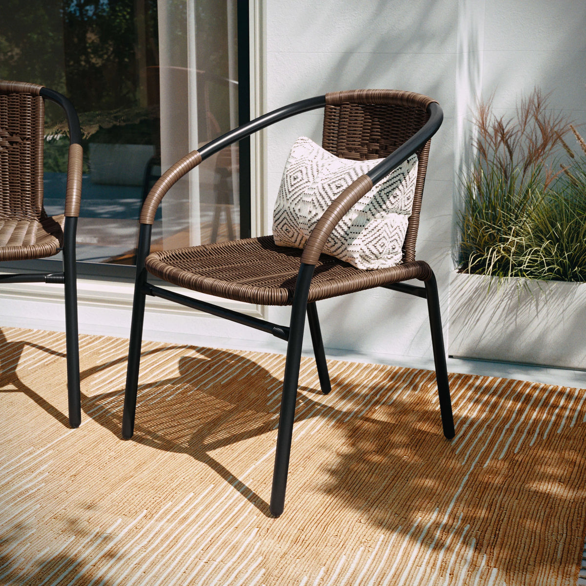 2 Pack Black Rattan Stack Chair F64210