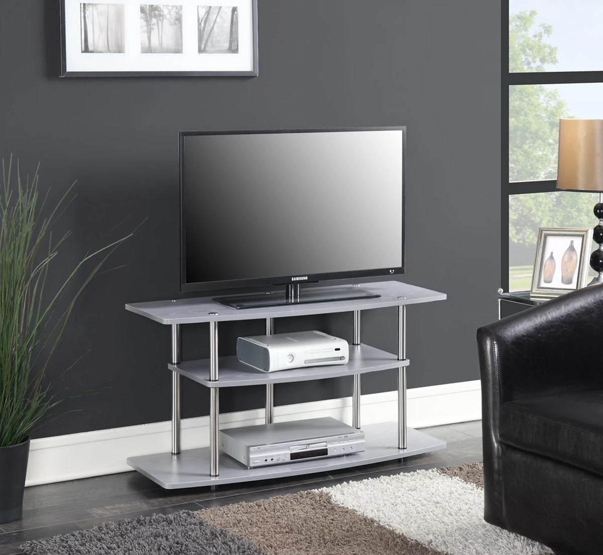 Black 3 Tier Wide TV Stand P430436