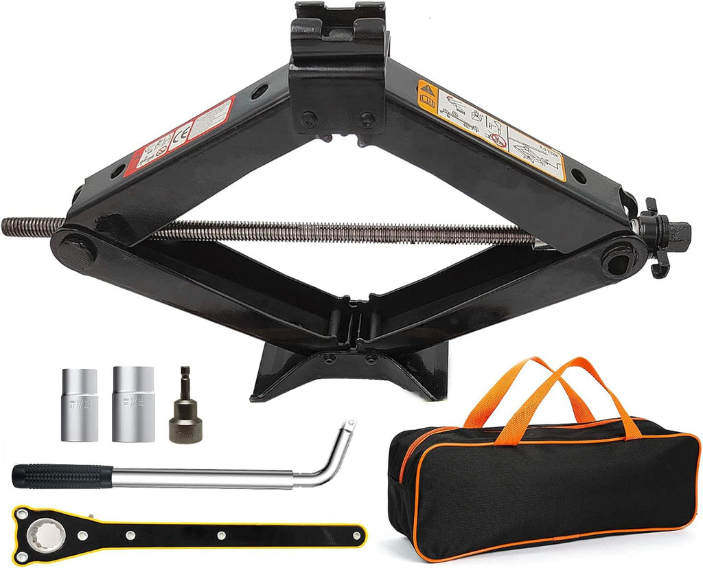 Scissor Lift Jack 3 Ton Capacity with Jack Socket Drill Adapter Black H1693