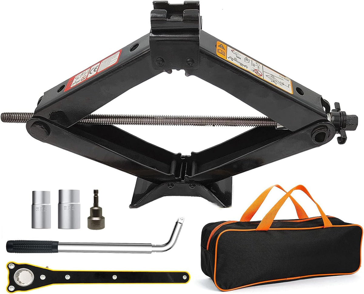 Scissor Lift Jack 3 Ton Capacity with Jack Socket Drill Adapter Black H1693