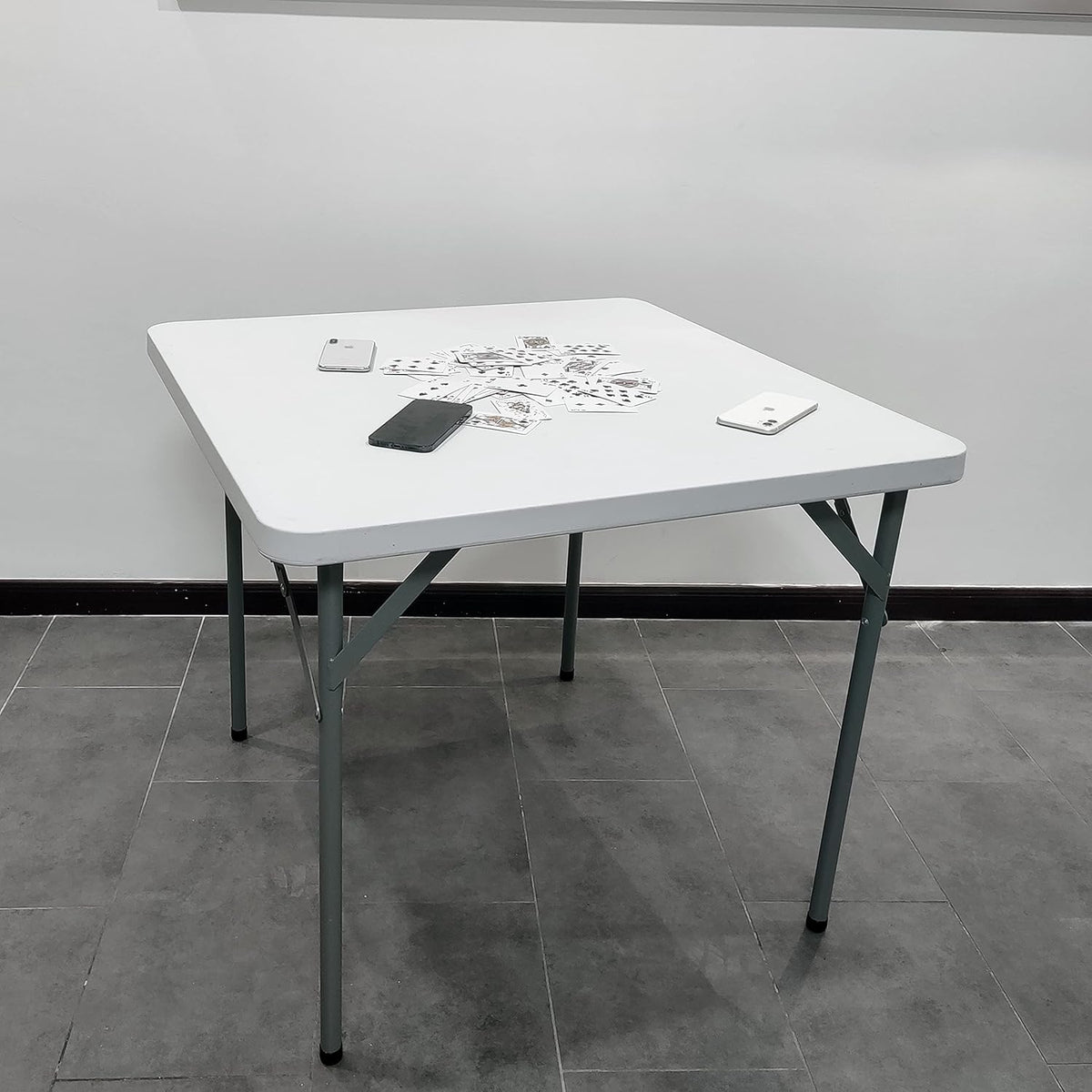 Square Folding Card Table White Granite D4122