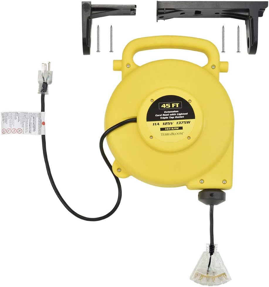 25 Ft 12/3 Retractable Extension Cord Reel with 3 Outlets J361