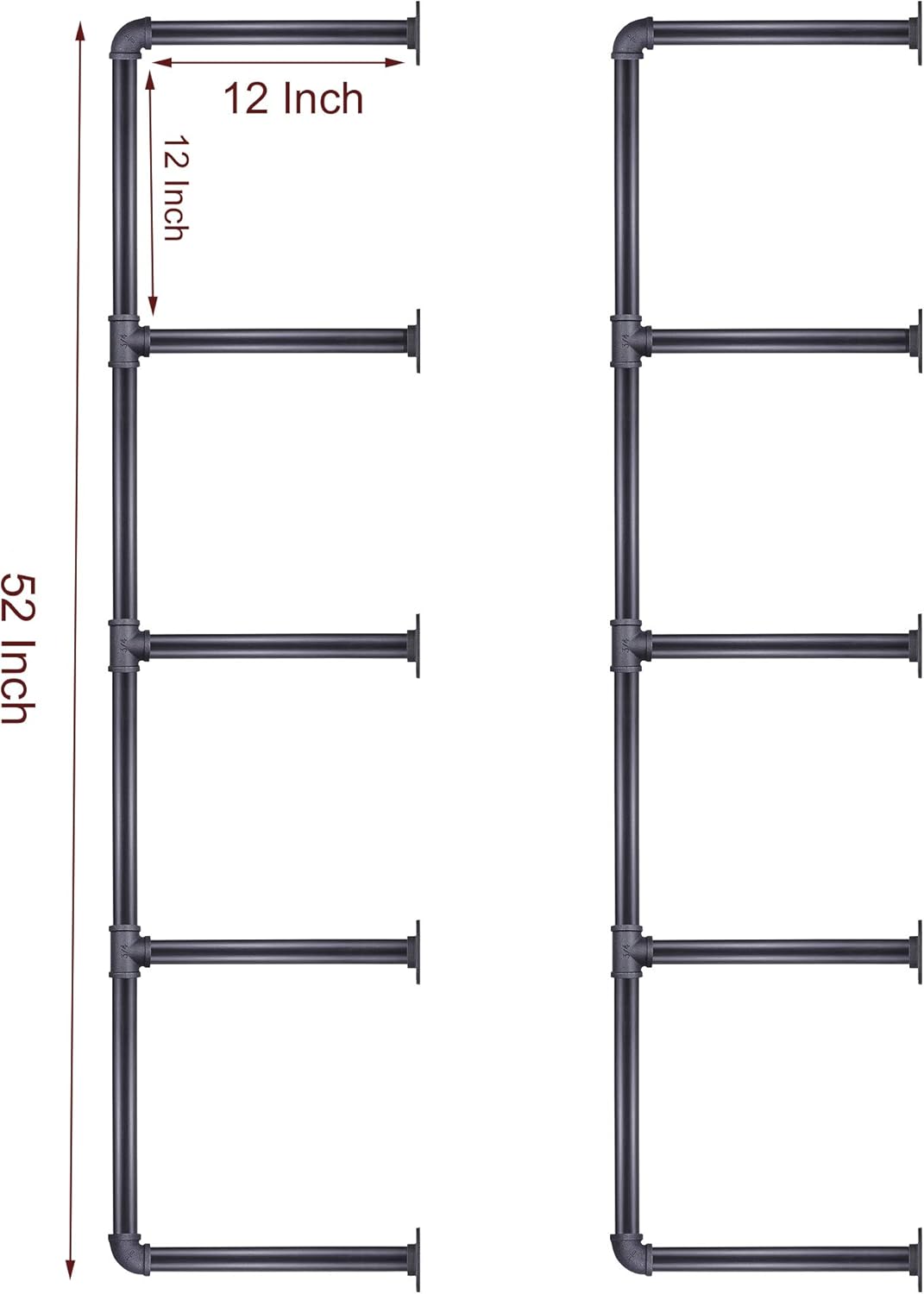5 Tier Industrial Iron Pipe Wall Mount Bookshelf, 2 Pack 52 Inch W101503