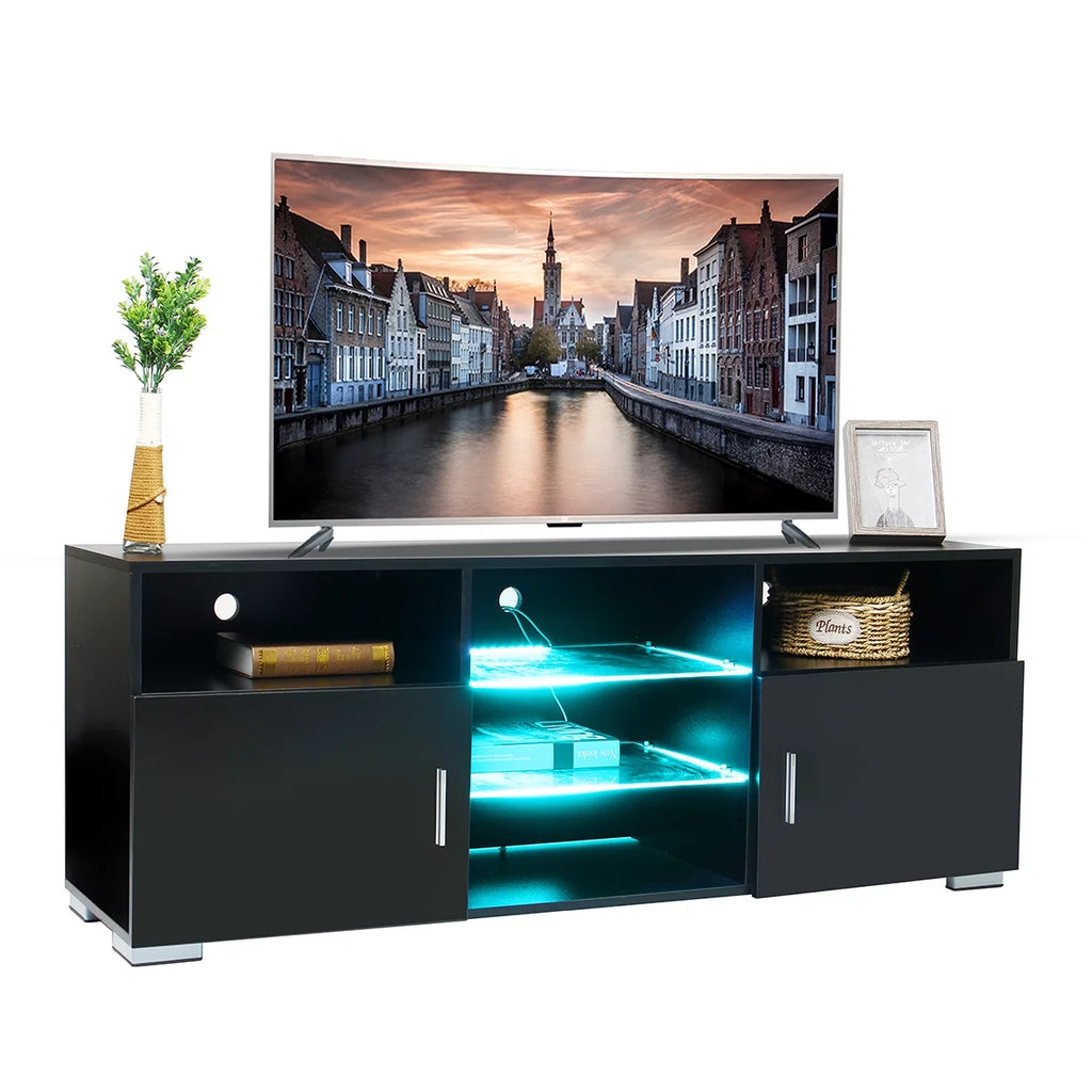 57'' TV Stand with RGB LED Light and Glass Shelves F5241