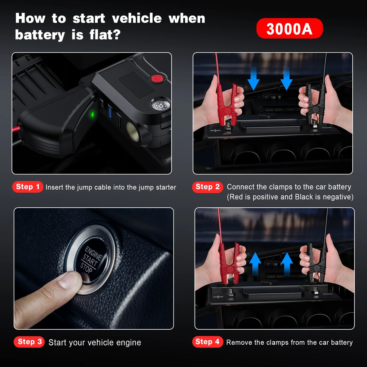 3000A Peak 23800mAH 12V Portable Battery Jump Starter with LCD Display Z633039