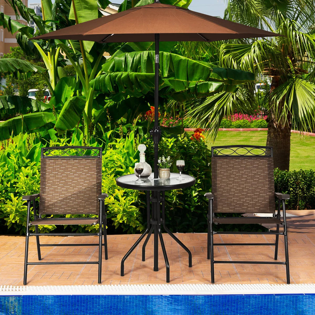 3 PCS Bistro Patio Dining Set with 2 Folding Chairs & Glass Table Q577705