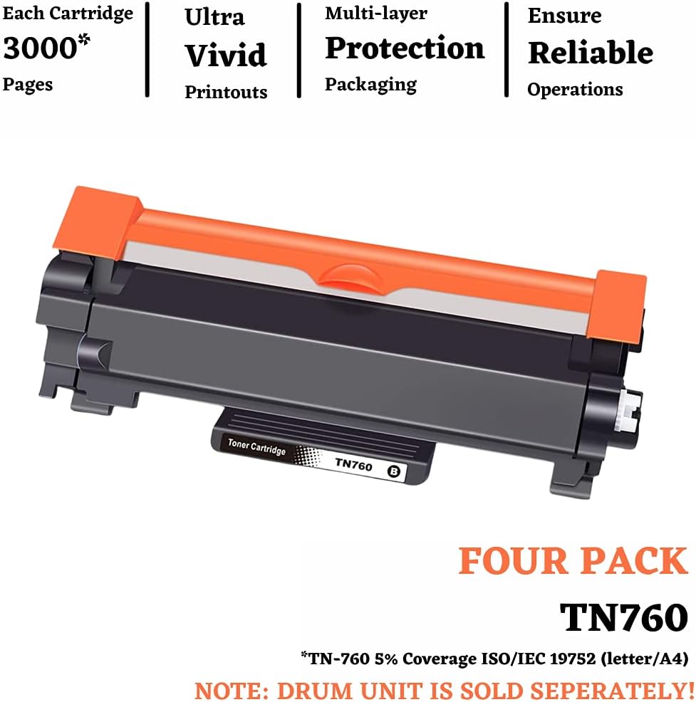 Compatible Brother TN760 Black Toner Cartridge 4 Pack J88980