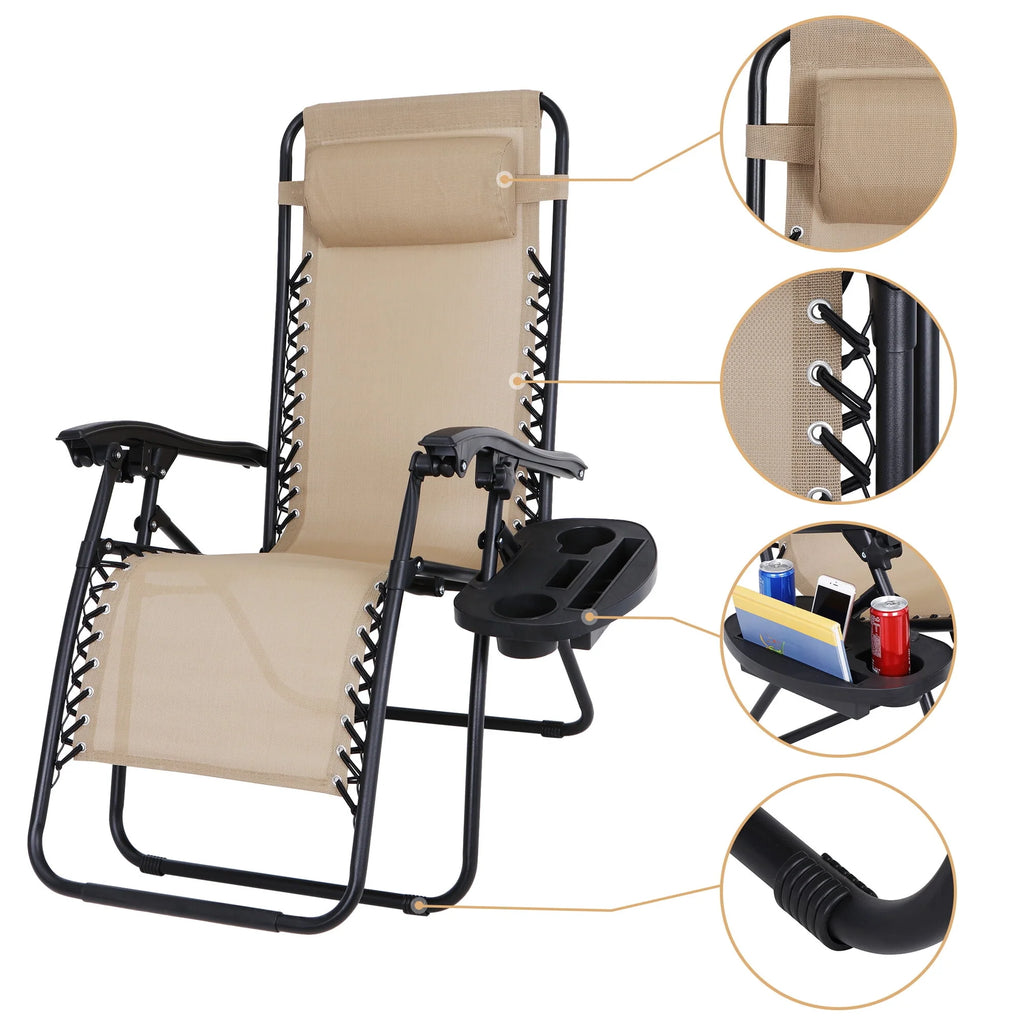 2 Pack Beige Steel Zero-Gravity Chair T781382
