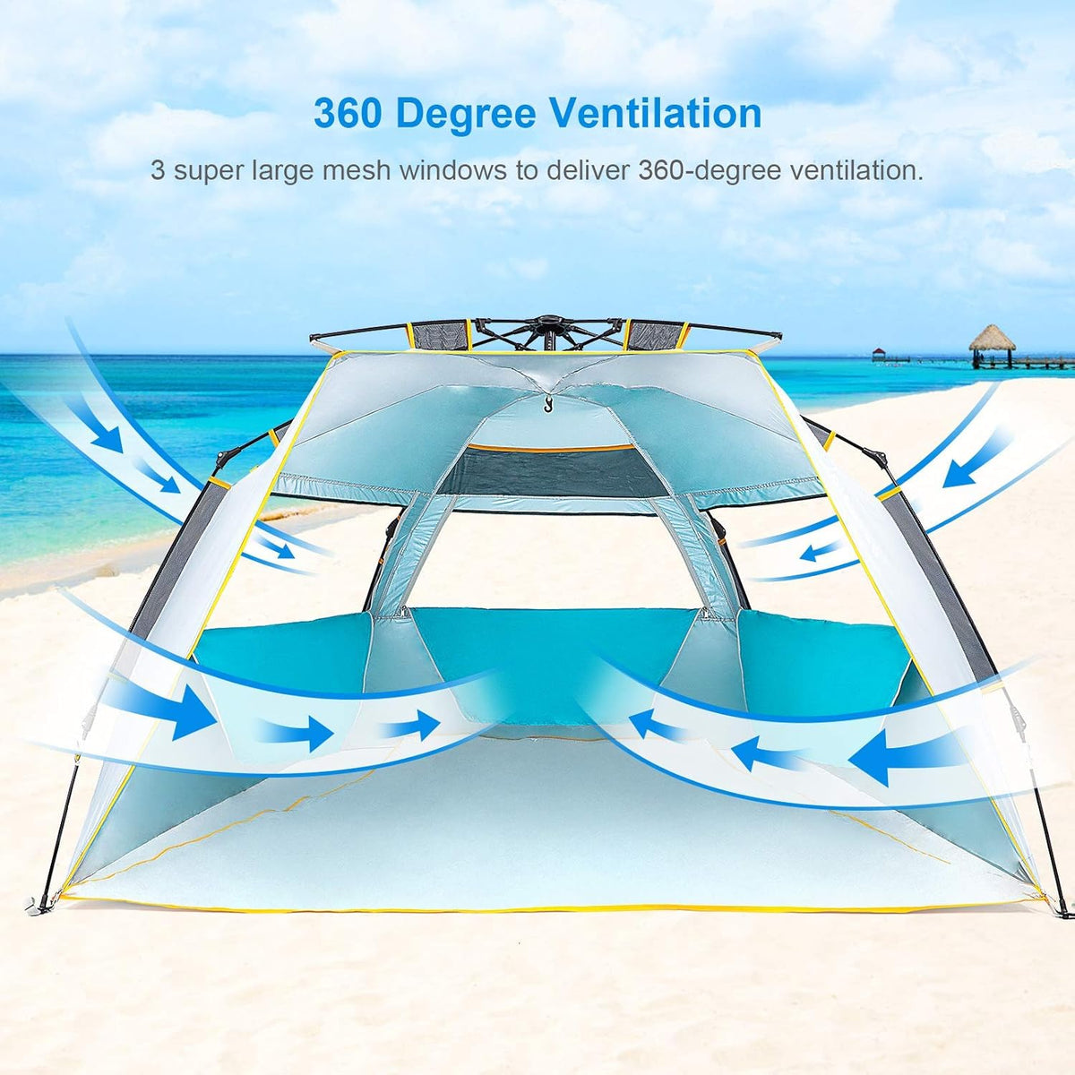 3-4 Person UPF 50+ Portable Beach Tent with Porch L903748
