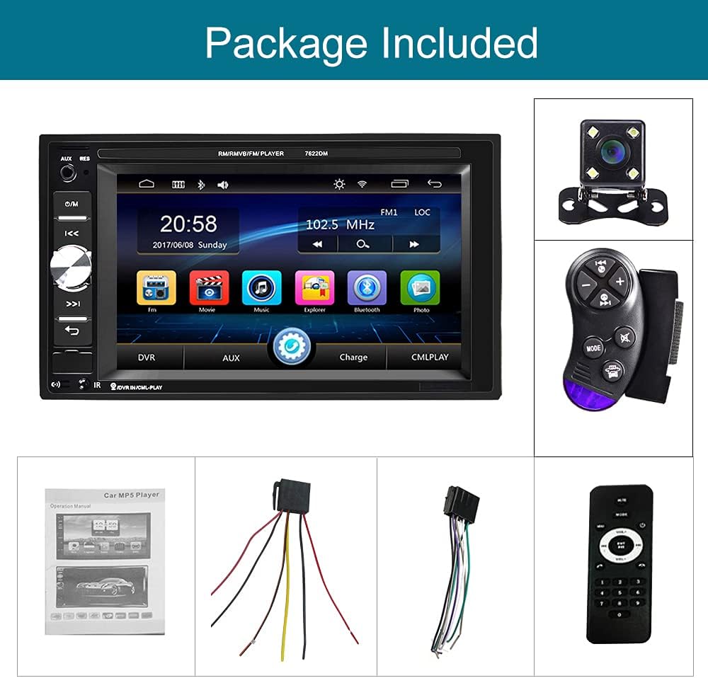 Double Din Bluetooth Touchscreen Car Stereo with Backup Camera Q673