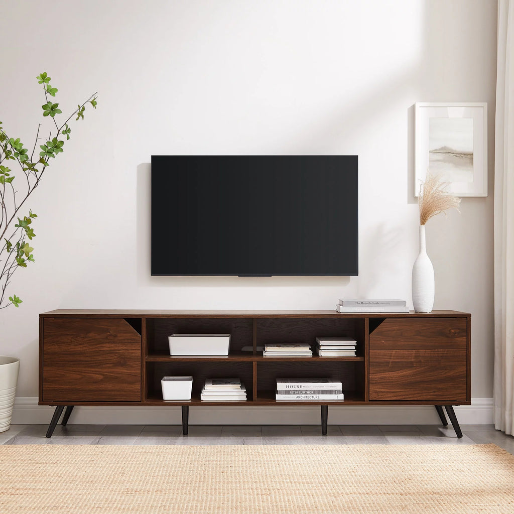 Mid-Century Modern Angle-Door TV Stand, Dark Walnut U808138
