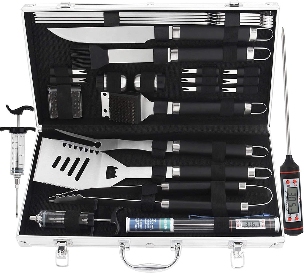 24PCS Stainless Steel BBQ Grill Tools Set with Meat Thermometer and Injector C600