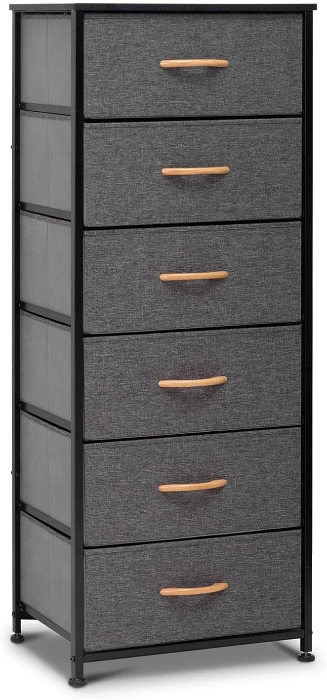 Brown 6 Drawer Fabric Dresser with Metal Frame R45385
