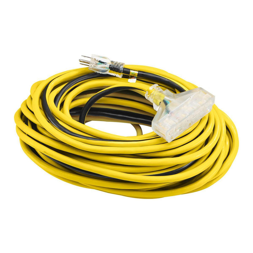 100 ft. 12/3 Gauge Multiple Outlet Extension Cord with Indicator Light, Yellow, Black Y62654