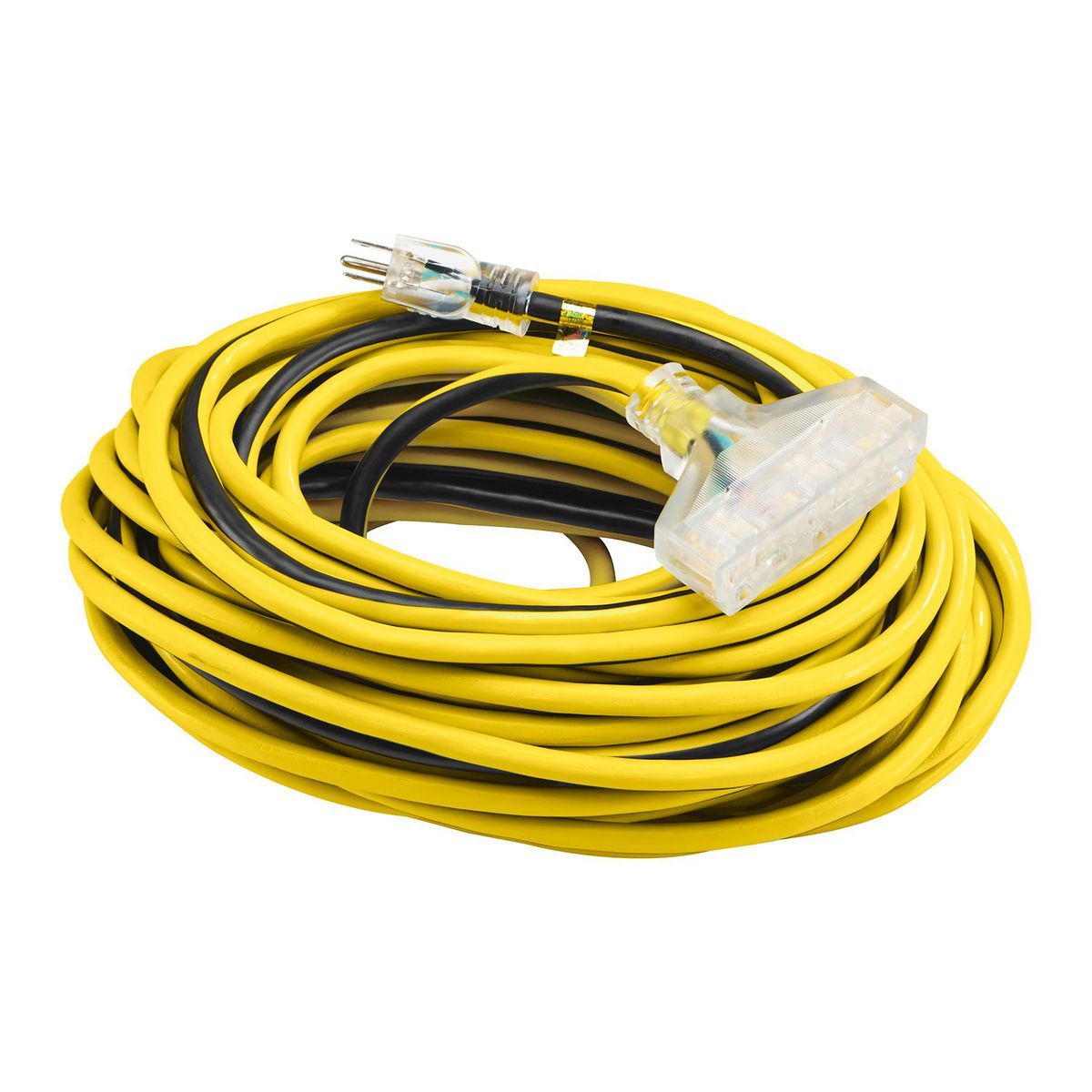 100 ft. 12/3 Gauge Multiple Outlet Extension Cord with Indicator Light, Yellow, Black Y62654
